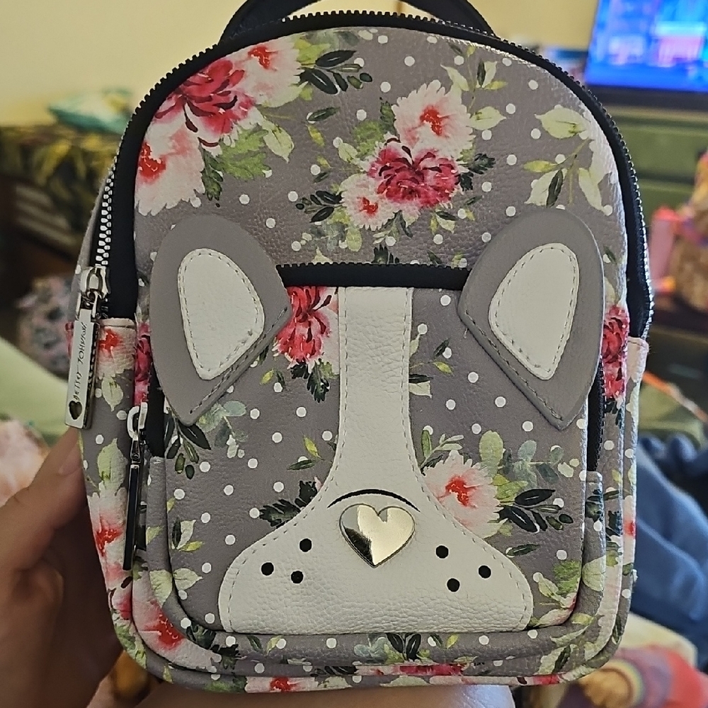 Betsey Johnson Floral Dog Mini Bag in Gray and Pink